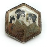 JAPANESE ANTIQUE SATSUMA BROOCH HALLMARK ON THE BACK