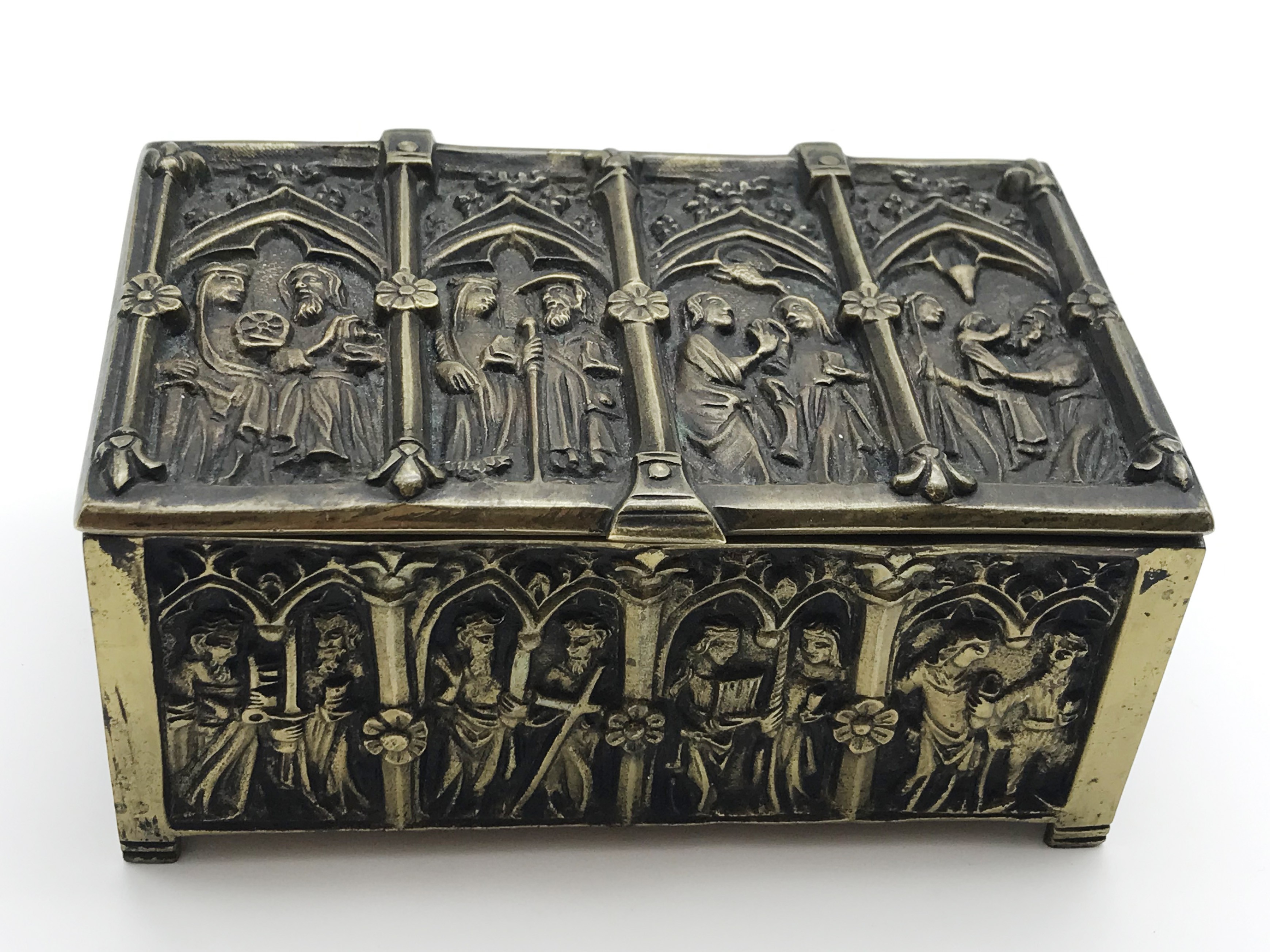 HEAVY DECORATIVE SOLID BRASS JEWELLERY ORNATE BOX / CASKET - Image 3 of 5