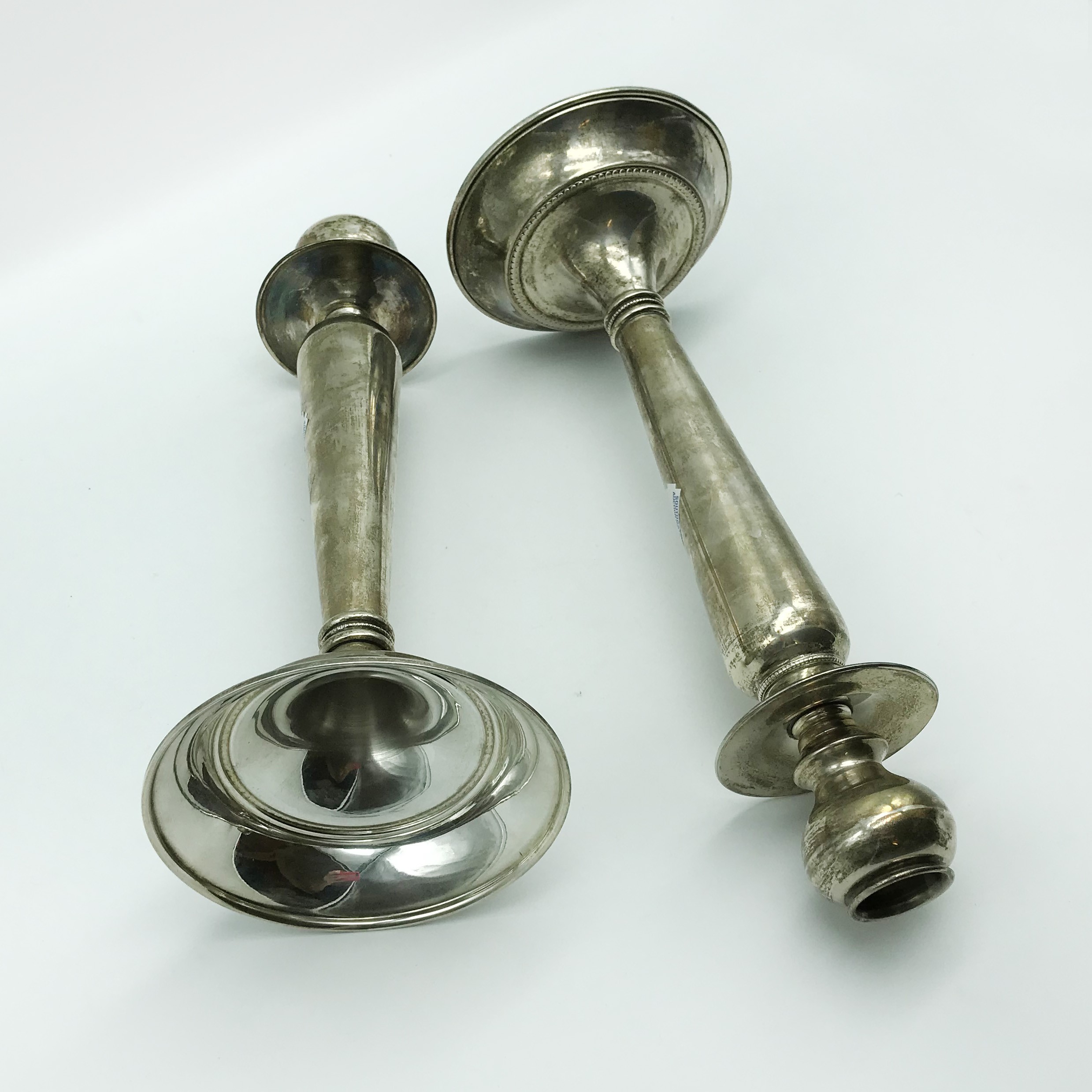 PAIR OF SILVER CANDLESTICKS WITH BULBOUS TOPS - Image 2 of 4