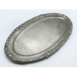 LARGE SILVER TRAY WITH FISH ON THE SIDE