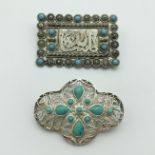 TWO WHITE METAL / SILVER ISLAMIC BROOCHES