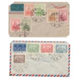 TWO AIR MAIL COVERS 1946 WITH COMPLETE SETS OF STAMPS