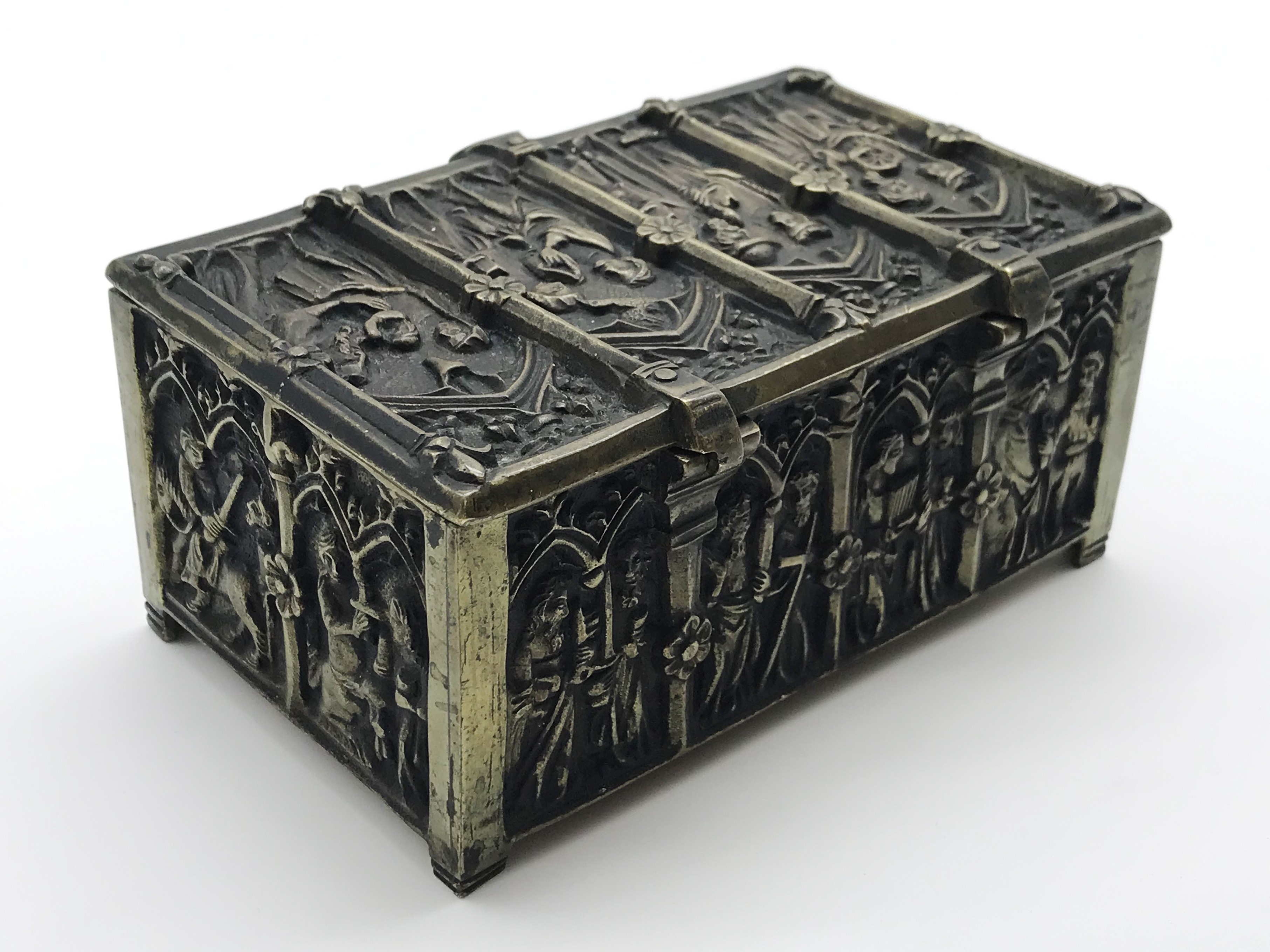 HEAVY DECORATIVE SOLID BRASS JEWELLERY ORNATE BOX / CASKET - Image 4 of 5