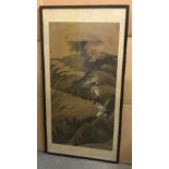 LARGE CHINESE WATERCOLOUR HUNTING SCENE