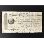 1813 DERBY BANK ONE POUND NOTE