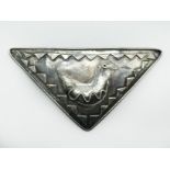 UNUSUAL LARGE HALLMARKED SILVER BROOCH IN FORM OF TRIANGLE WITH A BIRD
