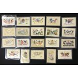 TWENTY EARLY EMBROIDERED SILK POSTCARDS IN VARIOUS CONDITION