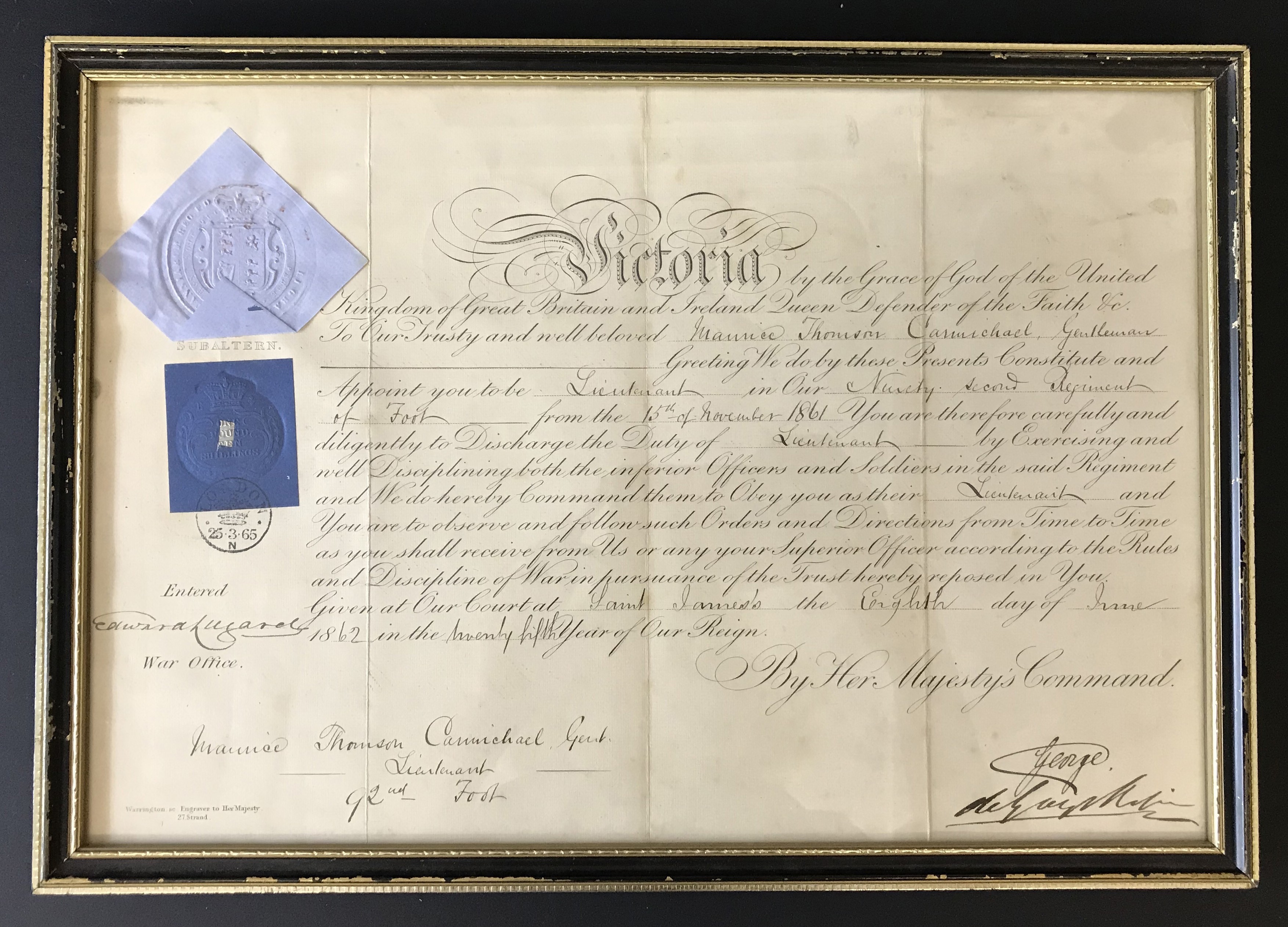 MILITARY ORDERS DOCUMENT FRAMED