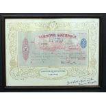 FRAMED SIGNED SOUVENIR VERNONS LIVERPOOL CHEQUE