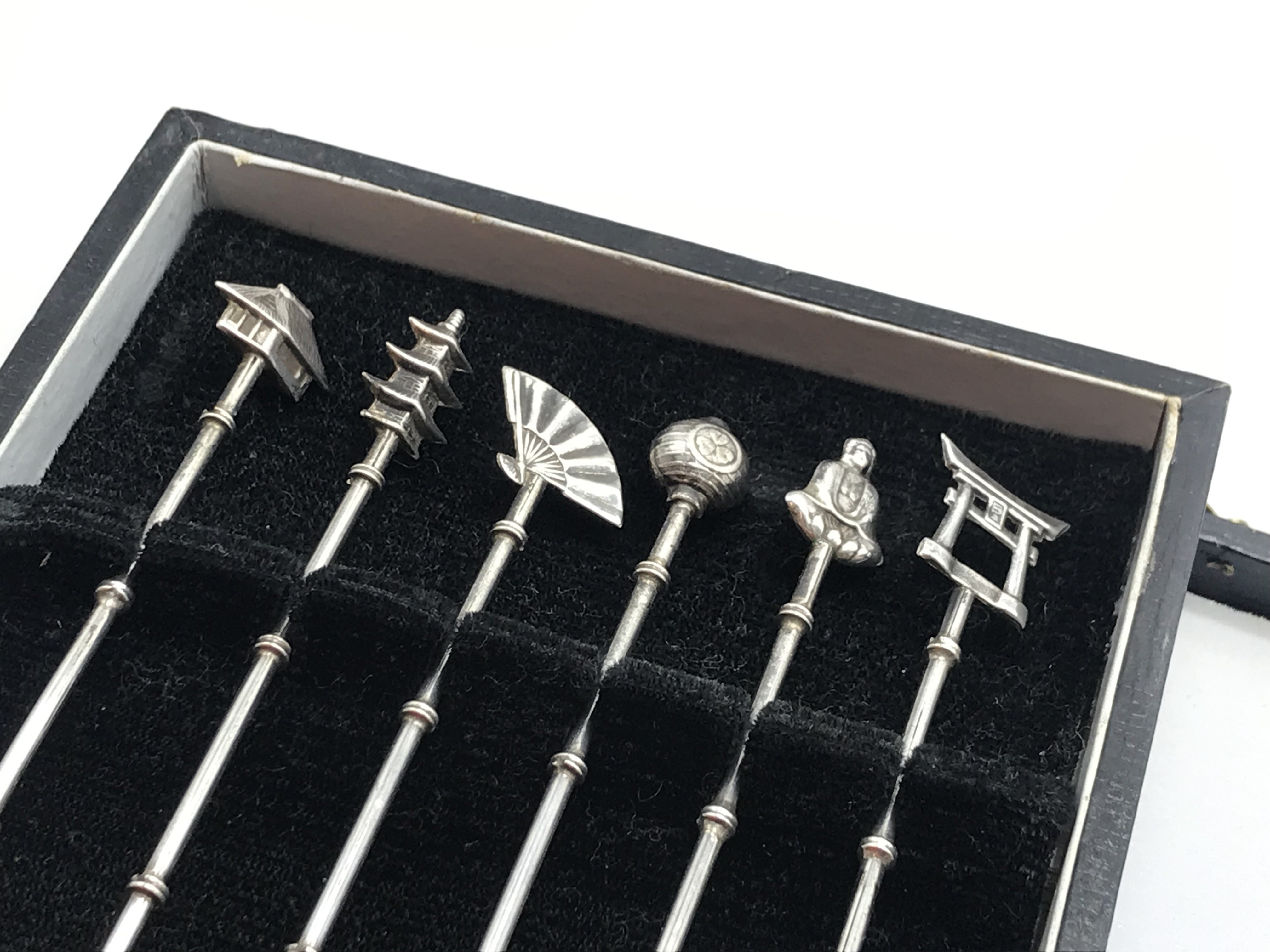 SET OF SIX CASED SILVER BAMBOO STYLE COCKTAIL SPOONS - CHINESE - Image 3 of 7