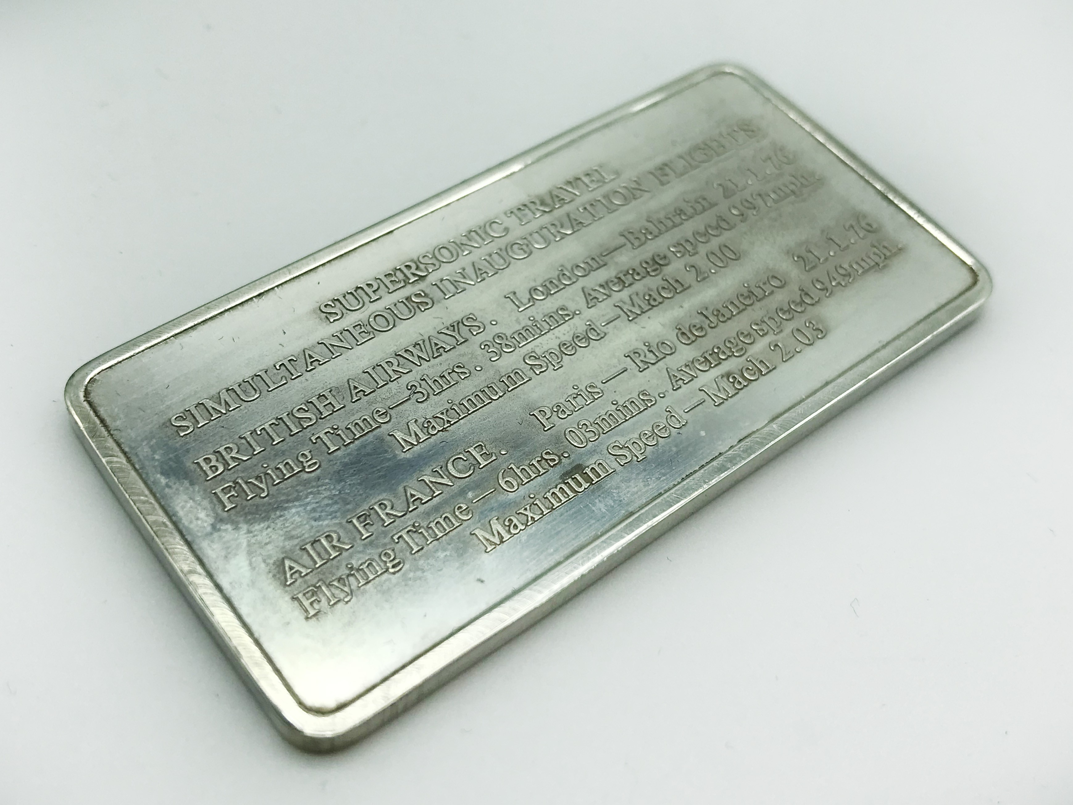 HALLMARKED SILVER BRITISH AIRWAYS CONCORDE INGOT 21st JANUARY 1976 - Image 4 of 4