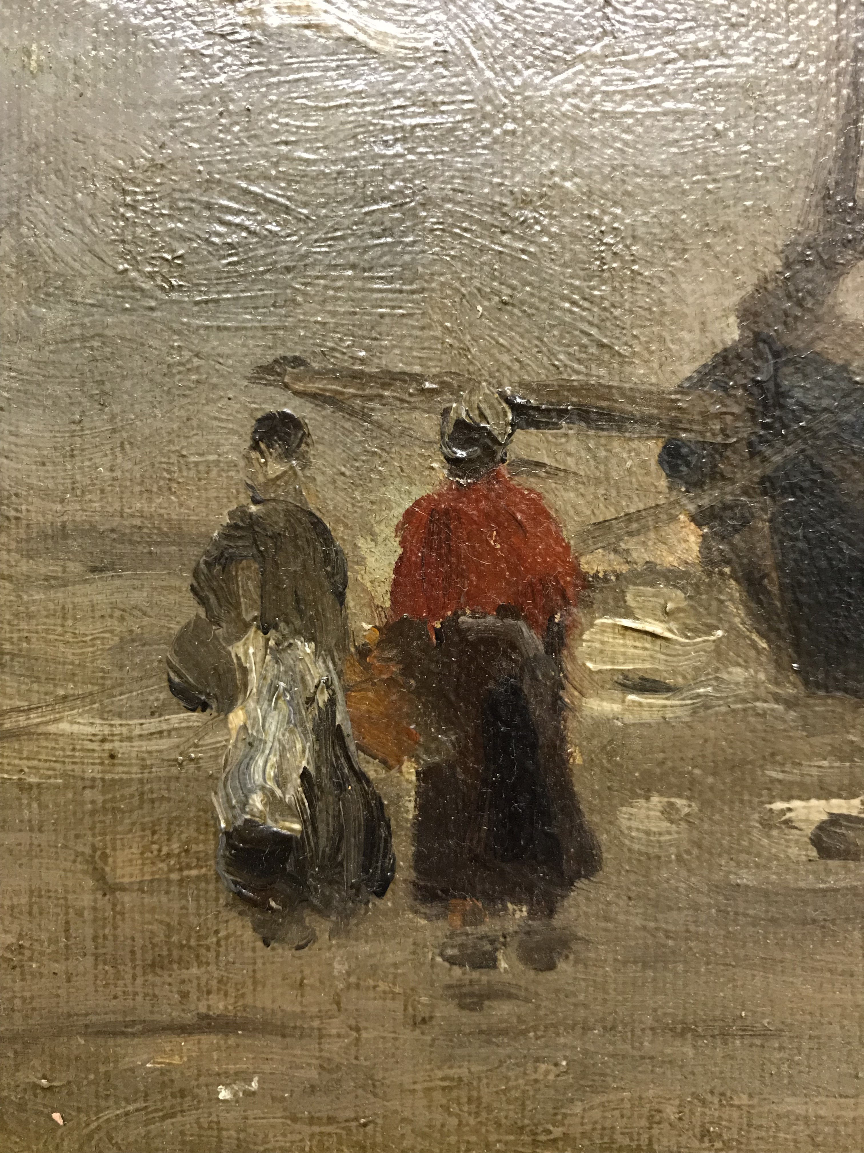 Einar From 1872-1972 Norwegian. Oil on panel. “Figures and Boats on the Beach”. Signed. - Image 2 of 6
