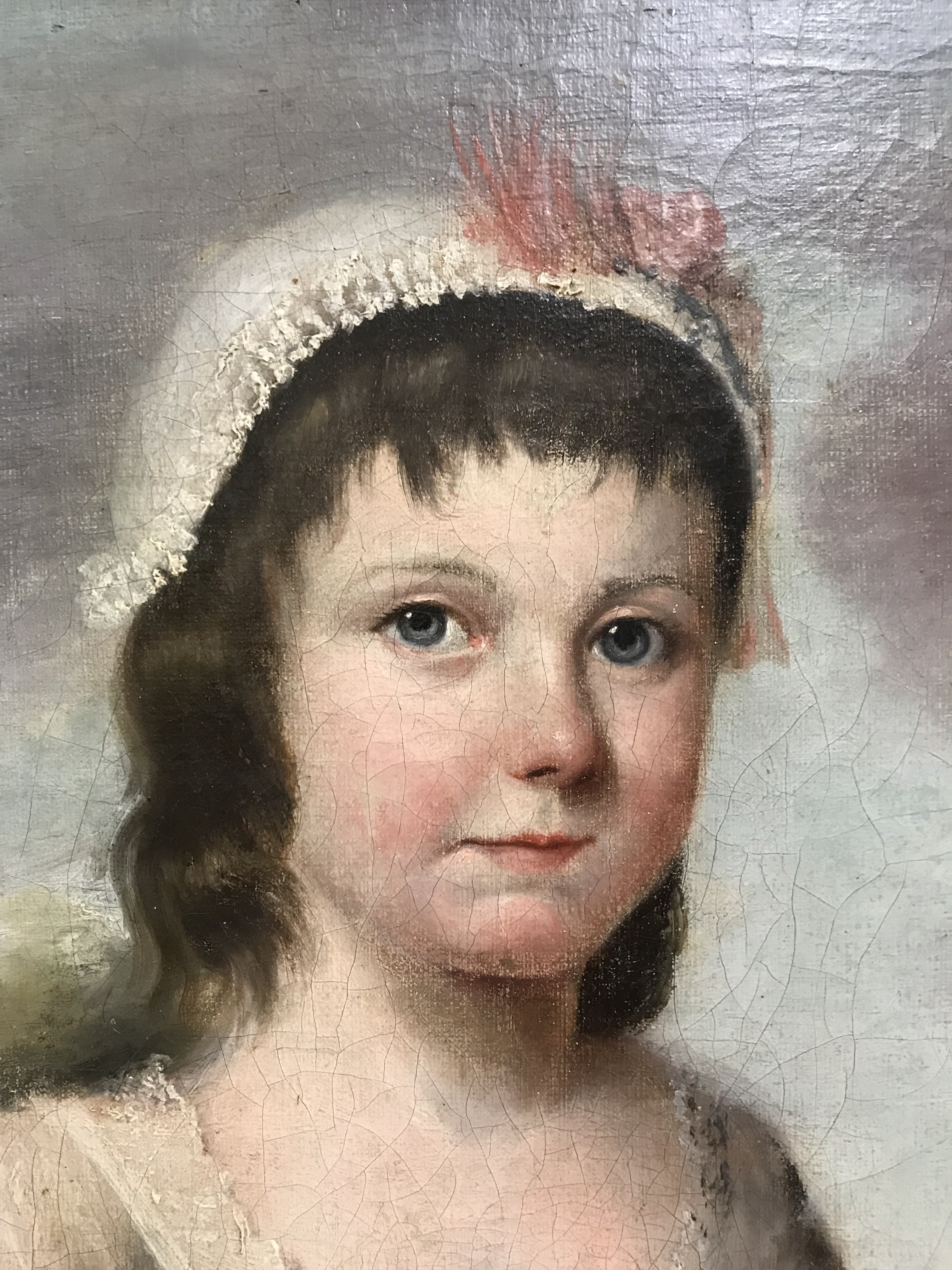 18th Century Portrait. Oil on canvas. “Young Girl Holding Flowers”. Measures 51cm x 61cm. - Image 2 of 4