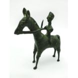 BRONZE FIGURINE OF WARRIOR ON HORSE