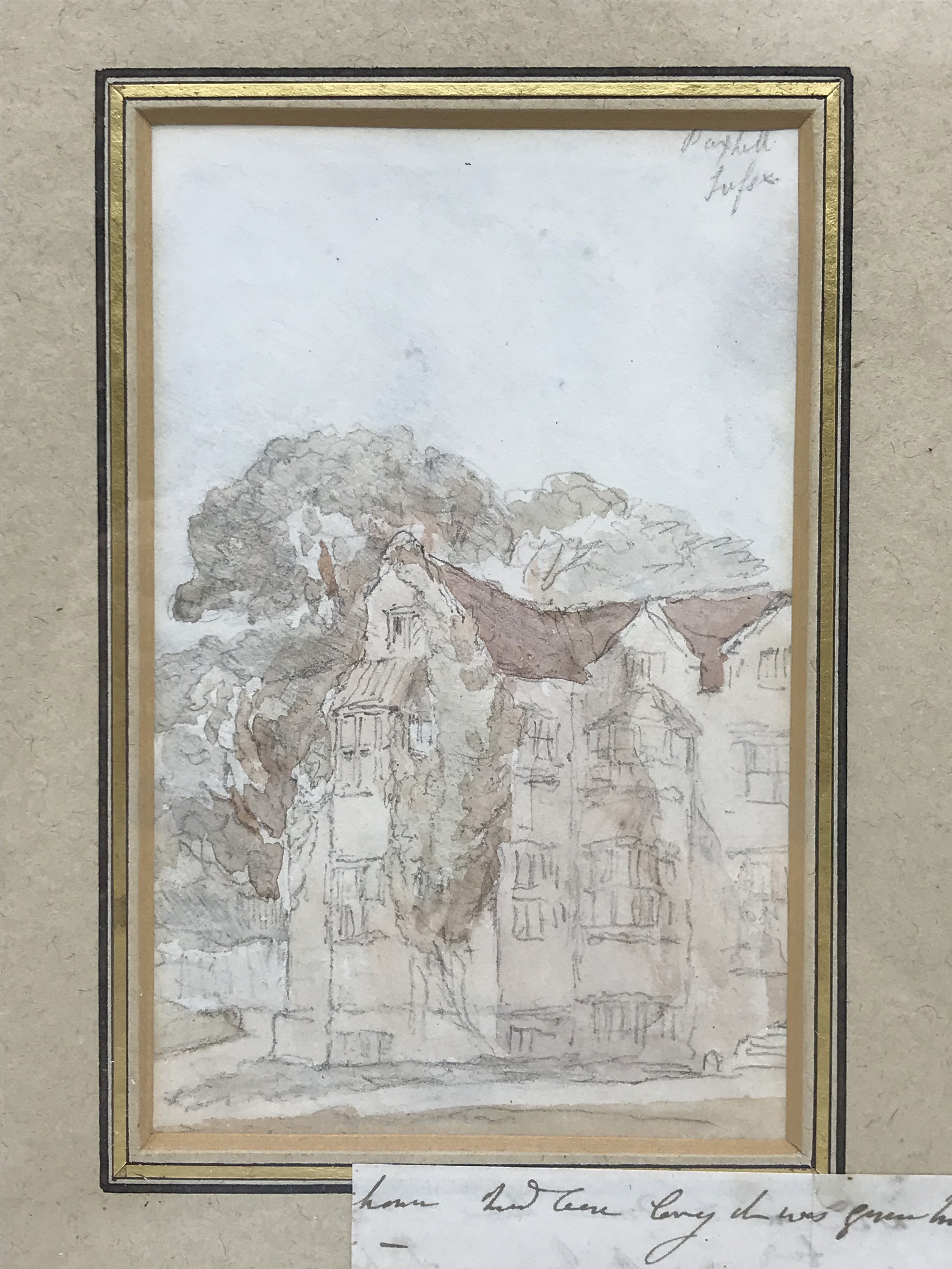 FRAMED WATERCOLOUR SKETCH OF THE MANOR HOUSE PAXHILL SUSSEX BY JOHN CONSTABLE (1776-1837)