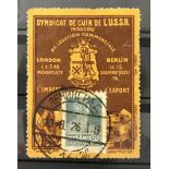 RUSSIAN ADVERTISING LABEL WITH STAMP - 14 KOP SYNDICAT DE CUIR DE L USSR - MOSCOU