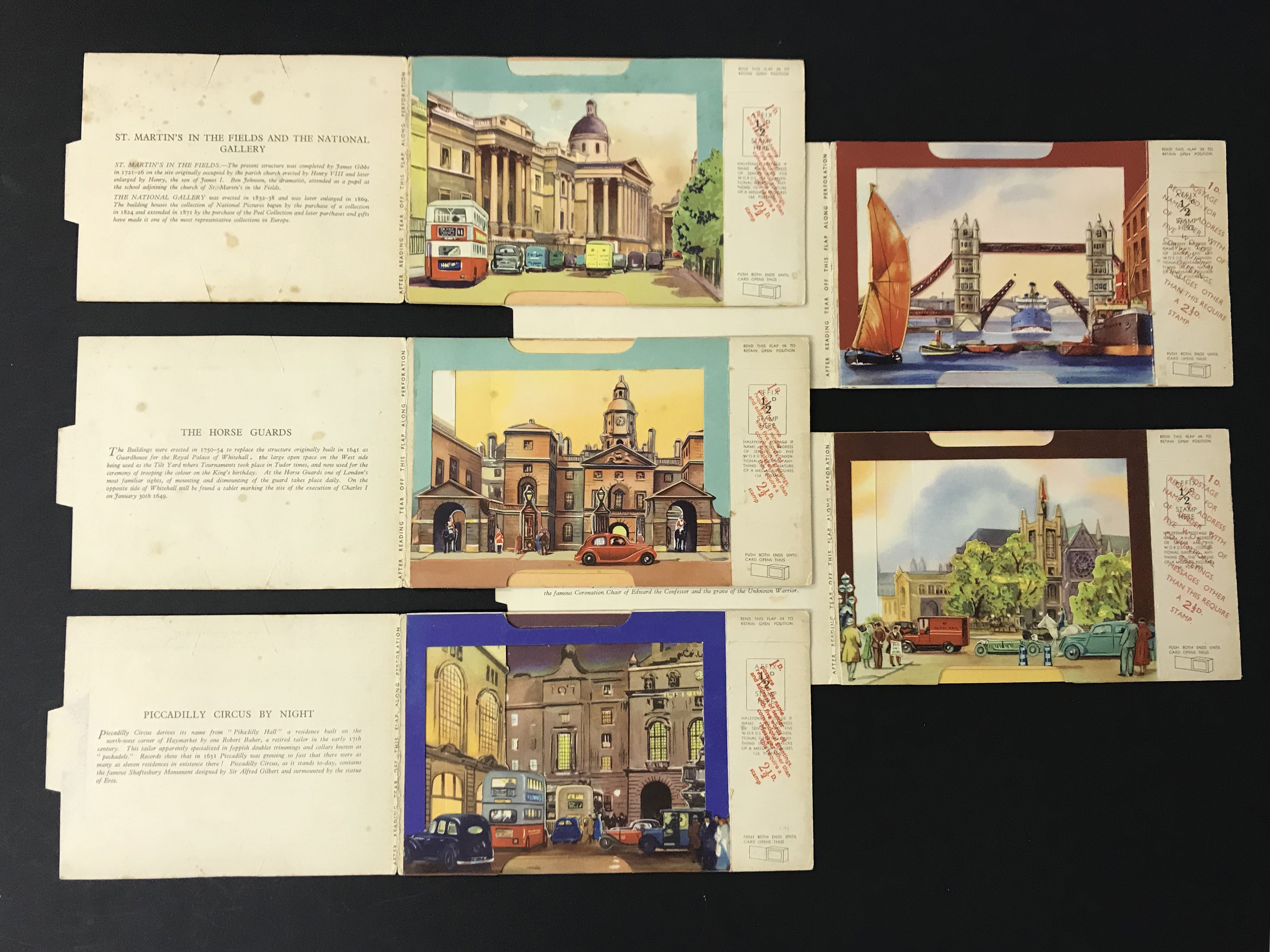 FIVE LONDON POSTCARDS - THE BRENT SERIES OF PANORAMIC VIEW CARDS