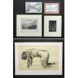 GROUP OF FIVE FRAMED PICTURES PRINTS SKETCH