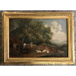 19th Century English School. Oil on board. “Farmyard Scene”