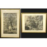 PAIR OF LARGE PENCIL PICTURES FRAMED