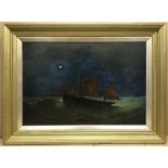 George Vemply Burwood 1844-1917. English. “Portrait of the Fishing Boat LT315 at Night”