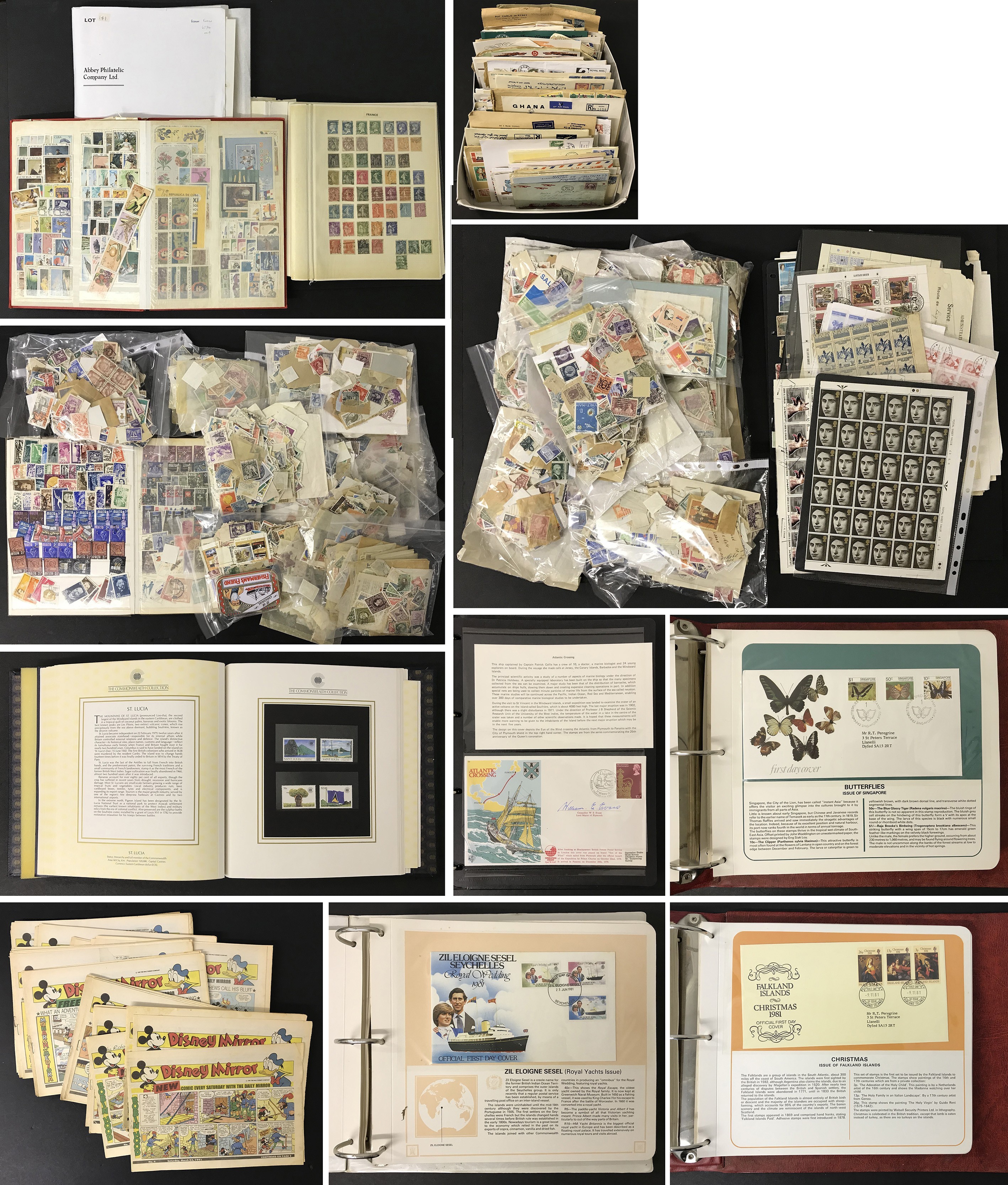 LARGE COLLECTION OF STAMPS FIRST DAY COVERS AND POSTAL HISTORY