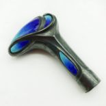 VIENNESE SECESSIONIST / ART NOUVEAU SILVER & ENAMEL WALKING CANE HANDLE