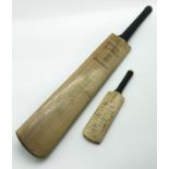 SIGNED CRICKET BAT AND A MINIATURE ONE