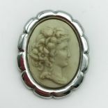HALLMARKED SILVER AND CAMEO BROOCH