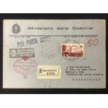 ERITREA 1934 AEROMAIL STAMP 25L+2L OVPT SERVIZIO DI STATO ON COVER