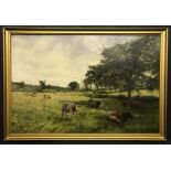 Walter James Slater 1845-1923. British. Oil on canvas. “Cows Grazing in a Meadow”. Signed.