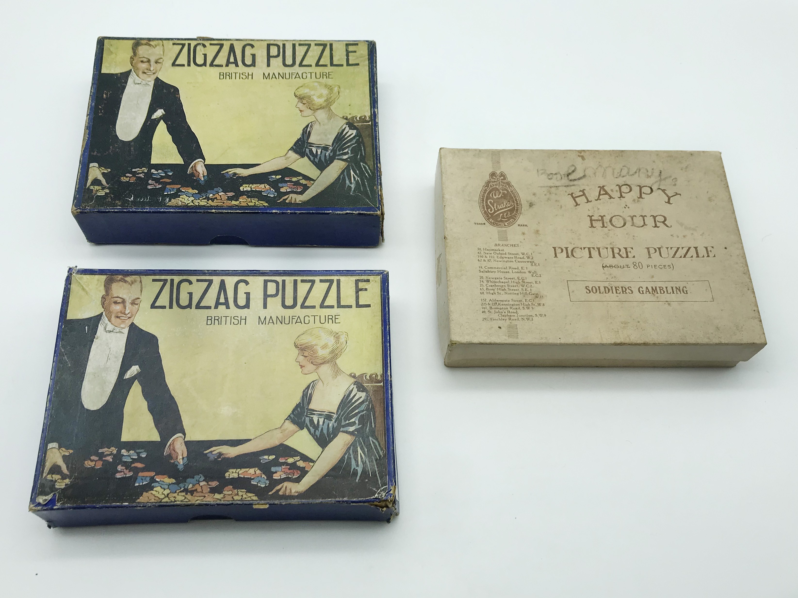 THREE 1920s BOXED WOODEN JIGSAW PUZZLES