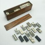 VINTAGE DOUBLE NINE DOMINOES SET IN A WOODEN BOX