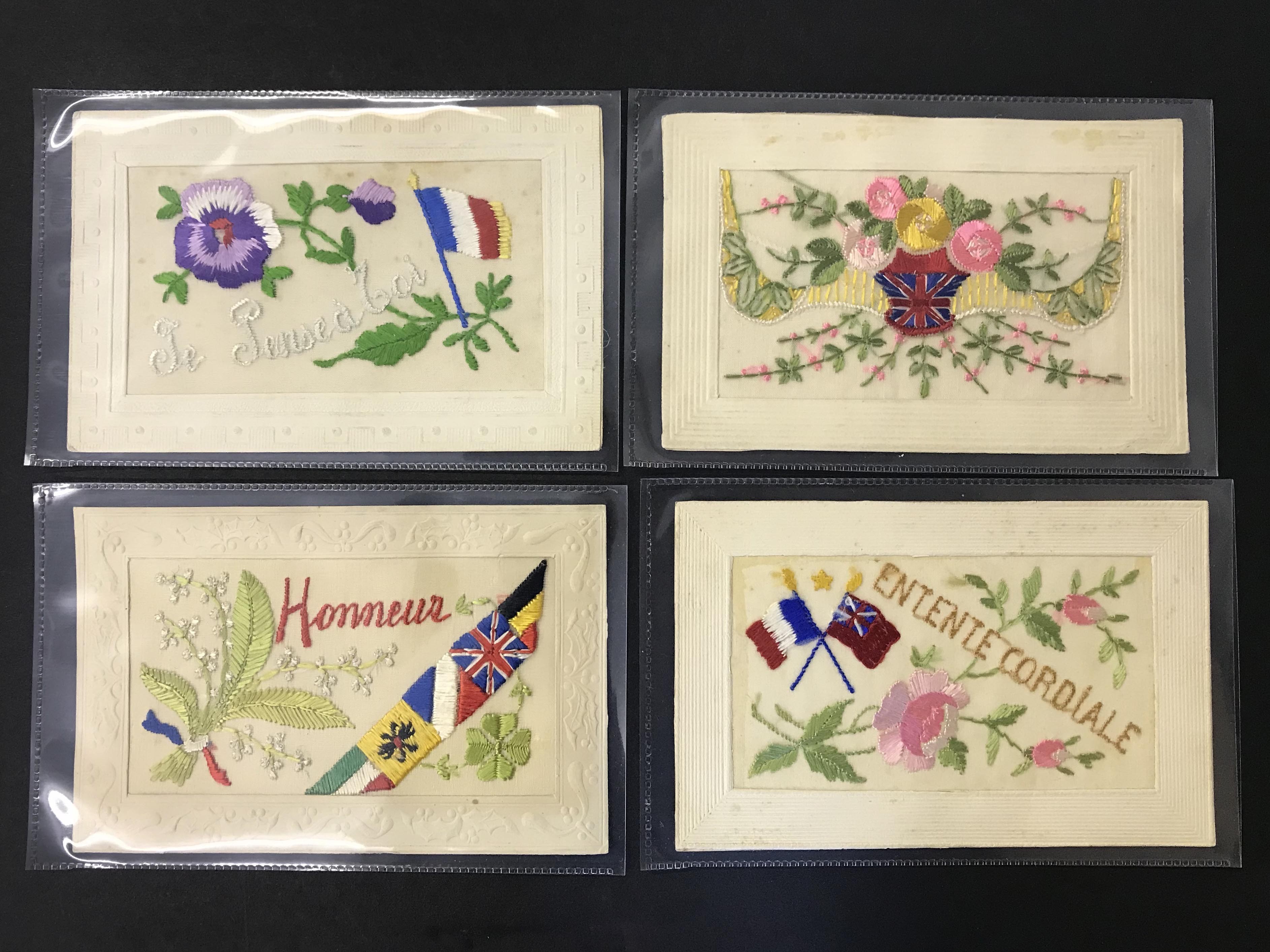 FIFTEEN EARLY EMBROIDERED SILK POSTCARDS IN VARIOUS CONDITION - Image 4 of 6