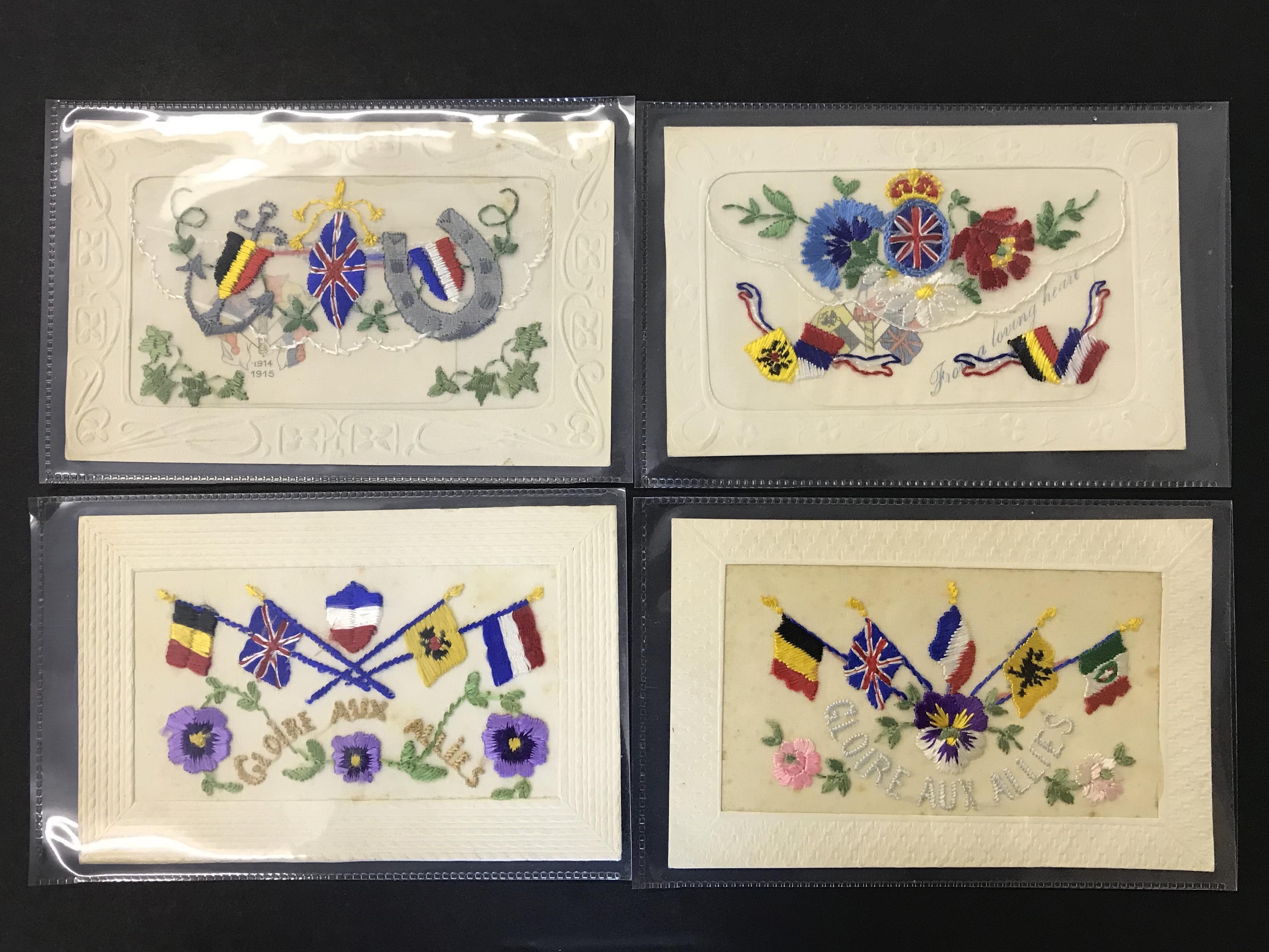 FIFTEEN EARLY EMBROIDERED SILK POSTCARDS IN VARIOUS CONDITION - Image 5 of 6