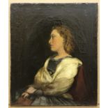 19th Century English School. Oil on canvas. “Portrait of a Woman With a Shawl”. Signed