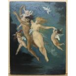 Albert Ernest Carrier Belleuse 1824-1887 French. Oil on panel “Nudes, Cupids and Love Birds”. Signed