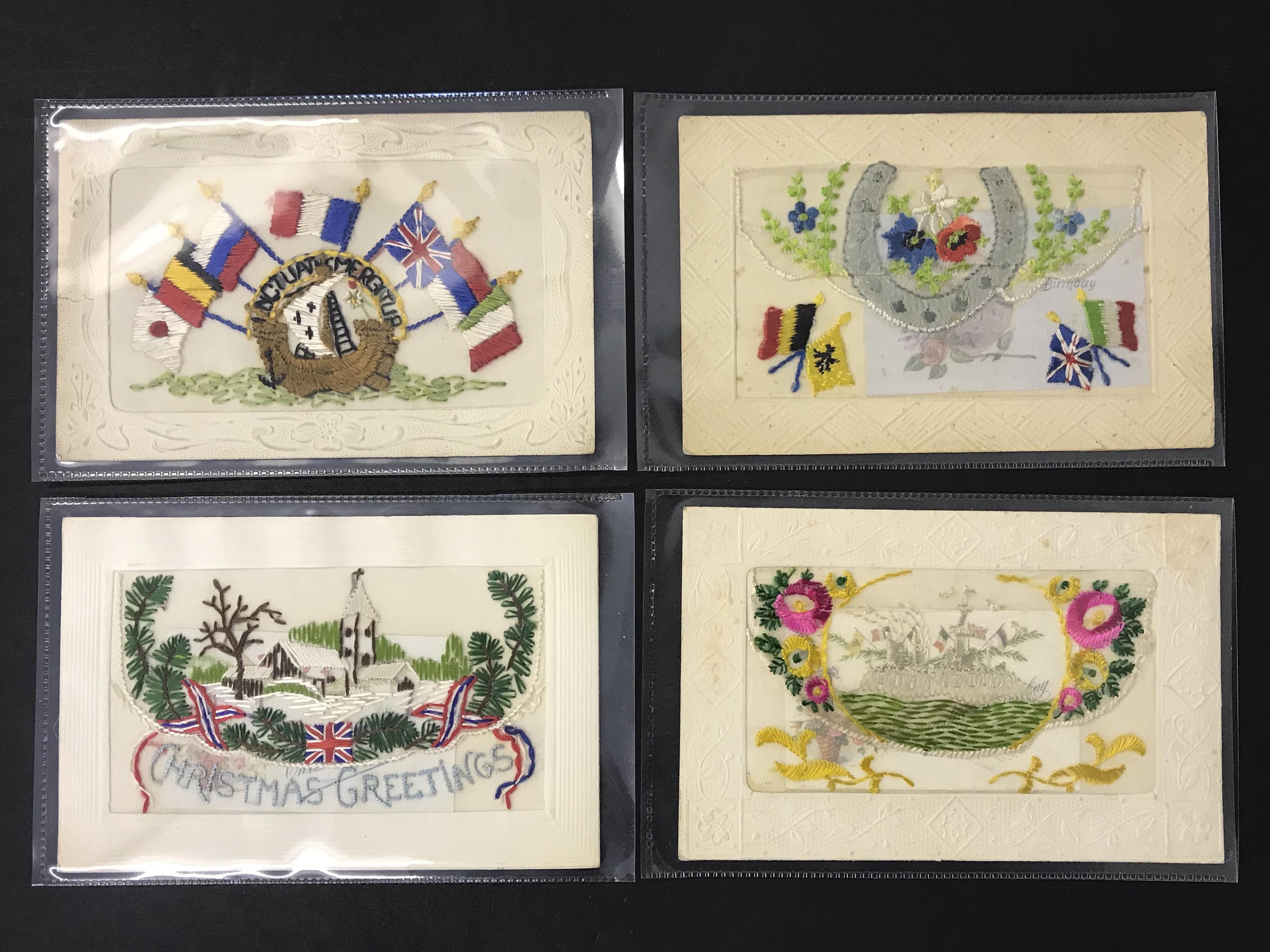 FIFTEEN EARLY EMBROIDERED SILK POSTCARDS IN VARIOUS CONDITION - Image 3 of 6