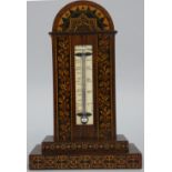 A Victorian Tunbridge ware thermometer stand by Edmund Nye, the ivory thermometer scale marked 'E
