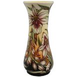 A Moorcroft 'Sunderland' pattern limited edition vase of slender baluster form, on a yellow