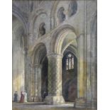 Follower of George Fall, interior of York Minster, oil on canvas, bears a signature, 42 x 32 cm,