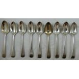 Four George III silver bottom marked Old English pattern dessert spoons, together with five