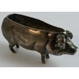 An Edwardian silver novelty pig pin cushion, by Adie & Lovekin Ltd, Birmingham 1906, lacking tail