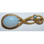 A 19th century 14k, chalcedony and turquoise snake brooch, stamped BS & F, 14K, the textured snake