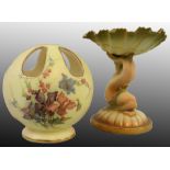 A Royal Worcester blush ivory pomander, painted floral pattern on apricot ground, puce date code