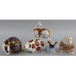 A Royal Crown Derby group of five English Bone China animal paperweights, 'Horse', No. LV, gold