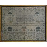 A Georgian needlework sampler, worked by "Sarah Ann Boyds work. Finished in the tenth year of her