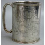 A Victorian silver novelty christening mug, by CB over ?P, Sheffield 1887, engraved after a Kate