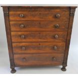 A William IV mahogany chest of drawers, composed of five long drawers flanked by pillars with carved
