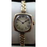 Rolex - a 9ct rose gold square manual wind ladies wristwatch, Glasgow import 1924, the silvered